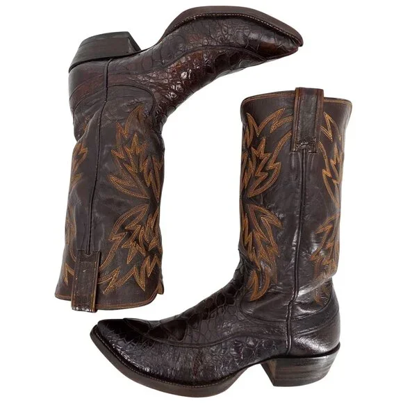 Vintage Exotic Justin Cowboy Boots Mens size 9D Brown Western 9020 White Label - Picture 11 of 16